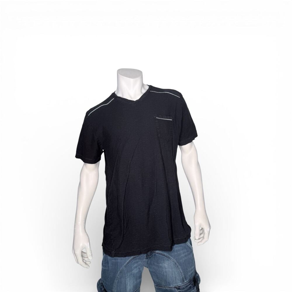 M.C.2 Black 100% Cotton V-Neck Pocket T-Shirt with Zipper Detail Size XL